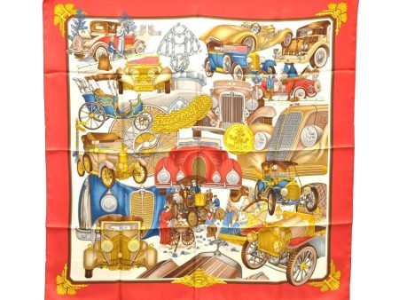 Authentic HERMES Carre 90 Scarf  automobile  Silk Red 5397D For Cheap