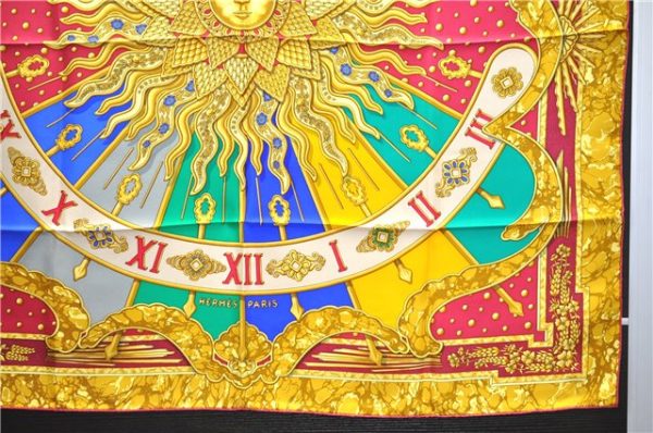 Authentic HERMES Carre 90 Scarf  CARPE DIEM  Silk Red Yellow 5456D Fashion