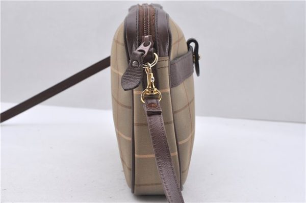 Authentic Burberrys Check Shoulder Cross Body Bag Canvas Leather Khaki 3191D Online Hot Sale