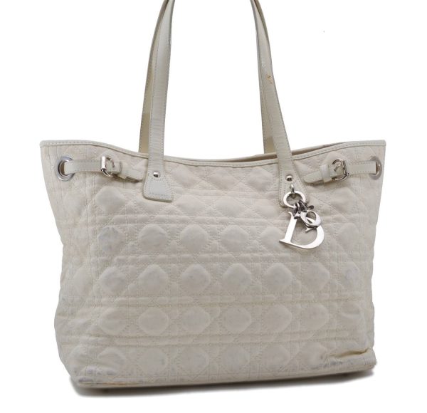 Auth Christian Dior Panarea Cannage Shoulder Tote Bag PVC Leather Ivory 7571C For Cheap