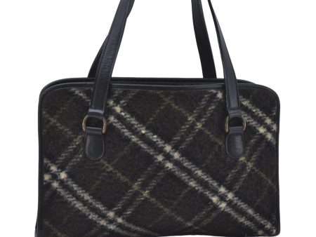 Auth BURBERRY BLUE LABEL Check Shoulder Hand Bag Wool Leather Khaki Green 3892D Online Hot Sale