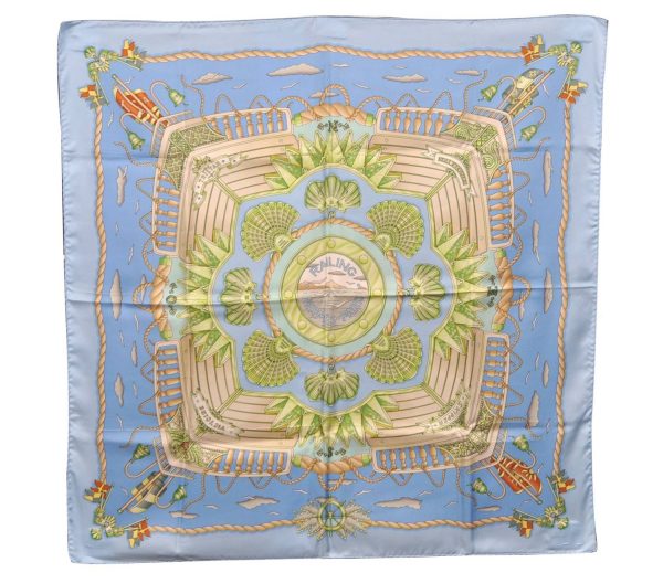 Authentic HERMES Carre 90 Scarf  RAILING  Silk Light Blue Box 6162C For Discount