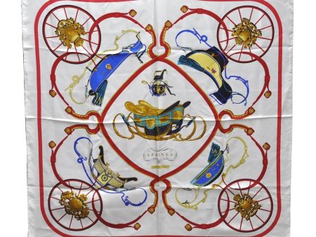 Authentic HERMES Carre 90 Scarf  SPRINGS  Silk White Red 2970D Hot on Sale