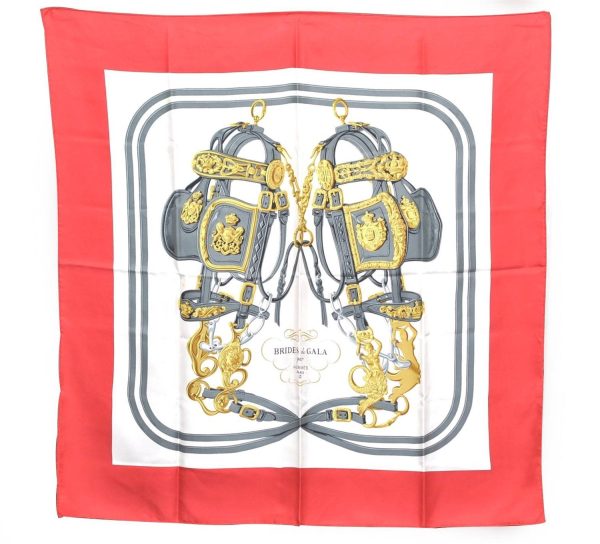 Authentic HERMES Carre 90 Scarf  BRIDES de GALA  Silk Red H9986 Fashion