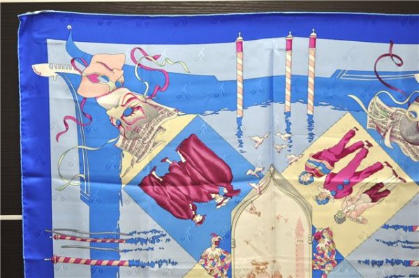 Authentic HERMES Carre 90 Scarf  LE CARNAVAL DE VENISE  Silk Blue 2988D For Discount