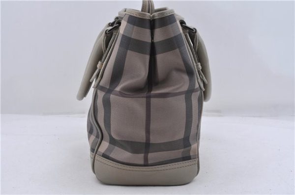 Authentic BURBERRY Check Hand Tote Bag PVC Leather Gray Beige 3123D Online Sale