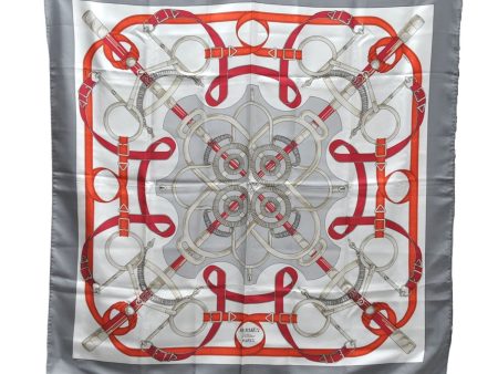 Authentic HERMES Carre 90 Scarf  Eperon d or  Silk Gray 5228D Cheap