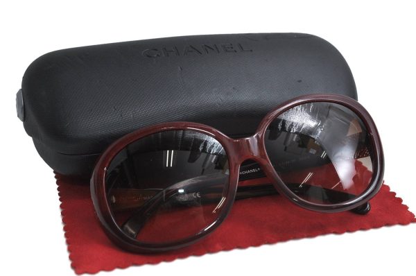 Authentic CHANEL Sunglasses Check Design CoCo Mark Plastic 5176-A Red 3020D Fashion