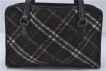 Auth BURBERRY BLUE LABEL Check Shoulder Hand Bag Wool Leather Khaki Green 3892D Online Hot Sale