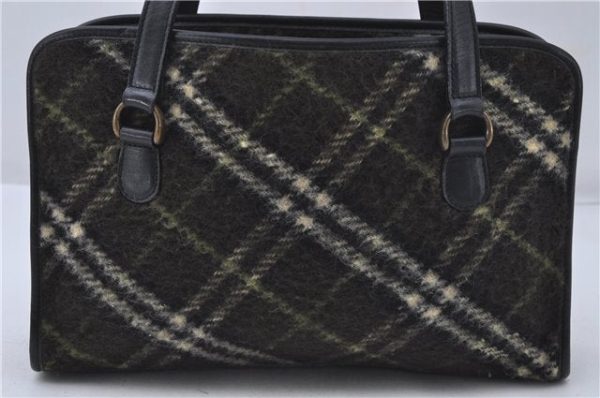 Auth BURBERRY BLUE LABEL Check Shoulder Hand Bag Wool Leather Khaki Green 3892D Online Hot Sale