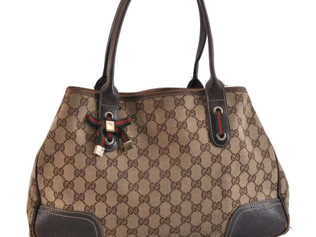 Auth GUCCI Web Sherry Line Princy Ribbon Tote Bag GG Canvas 163805 Brown 3868C Online Hot Sale