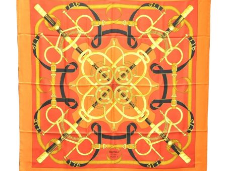 Authentic HERMES Carre 90 Scarf  Eperon d Or  Silk Orange 2801D Fashion