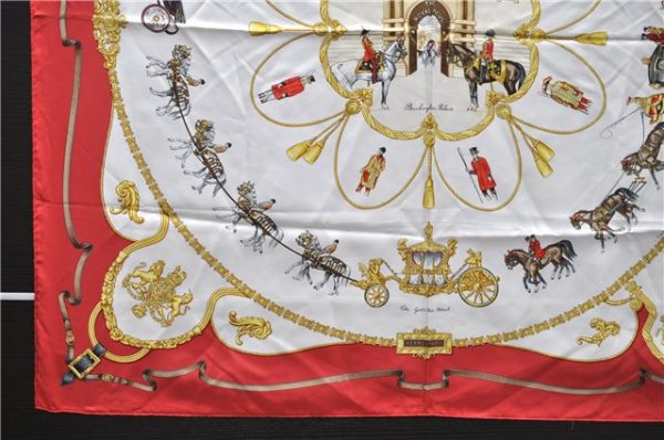 Authentic HERMES Carre 90 Scarf  Buckingham Palace  Silk Red 3087D Hot on Sale