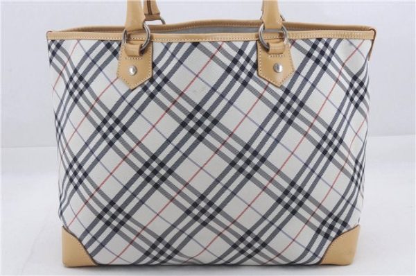 Authentic BURBERRY BLUE LABEL Check Shoulder Tote Bag Nylon Leather Ivory 4313D on Sale