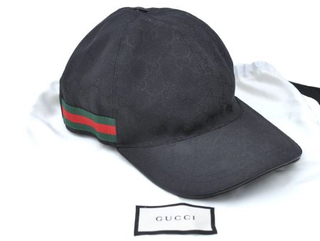 Authentic GUCCI Web Sherry Line Cap GG Canvas Leather Size M 200035 Black G9649 Hot on Sale