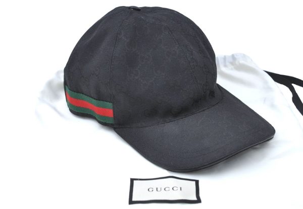 Authentic GUCCI Web Sherry Line Cap GG Canvas Leather Size M 200035 Black G9649 Hot on Sale