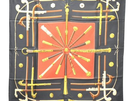 Authentic HERMES Carre 90 Scarf  CANNES & POMMEAUX  Silk Black Box 3009D Cheap