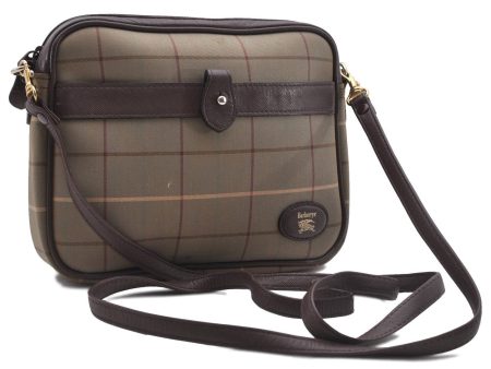 Authentic Burberrys Check Shoulder Cross Body Bag Canvas Leather Khaki 3191D Online Hot Sale