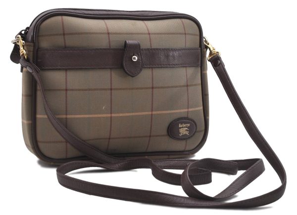 Authentic Burberrys Check Shoulder Cross Body Bag Canvas Leather Khaki 3191D Online Hot Sale