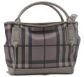 Authentic BURBERRY Check Hand Tote Bag PVC Leather Gray Beige 3123D Online Sale