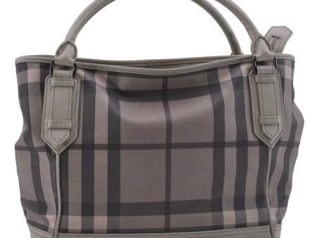 Authentic BURBERRY Check Hand Tote Bag PVC Leather Gray Beige 3123D Online Sale