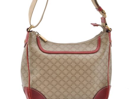 Auth CELINE Macadam Pattern Shoulder Cross Body Bag PVC Leather Beige Red 4713B on Sale