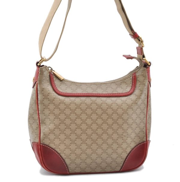 Auth CELINE Macadam Pattern Shoulder Cross Body Bag PVC Leather Beige Red 4713B on Sale