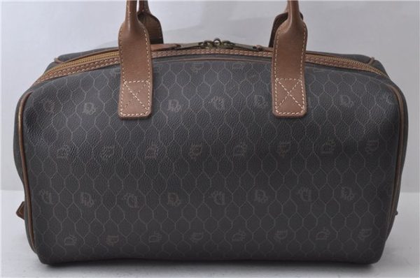 Auth Christian Dior Honeycomb Boston Hand Bag PVC Leather Black Brown CD 3073D Cheap