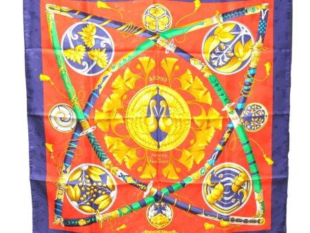 Authentic HERMES Carre 90 Scarf  DAIMYO  Silk Navy Box 5453D For Discount