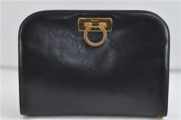 Auth Ferragamo Gancini Leather Chain Shoulder Cross Body Bag P210587 Navy 2925D Online Hot Sale