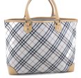 Authentic BURBERRY BLUE LABEL Check Shoulder Tote Bag Nylon Leather Ivory 4313D on Sale