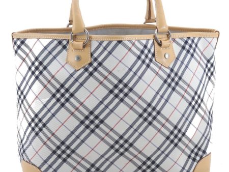 Authentic BURBERRY BLUE LABEL Check Shoulder Tote Bag Nylon Leather Ivory 4313D on Sale