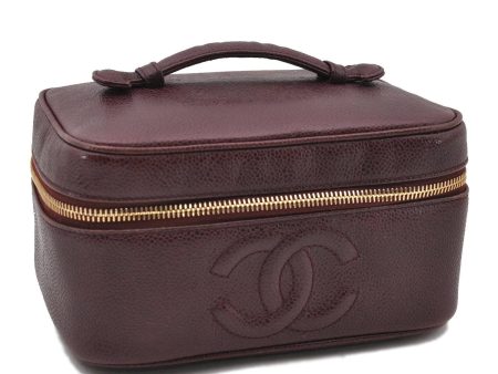 Authentic CHANEL Caviar Skin Vanity Cosmetic Hand Bag Bordeaux Red CC 3130D on Sale