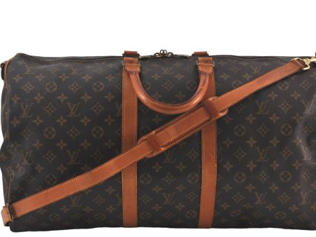 Auth Louis Vuitton Monogram Keepall Bandouliere 55 Boston Bag M41414 LV 5544D Cheap