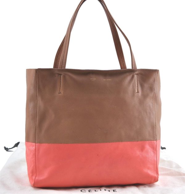 Auth CELINE Horizontal Cabas Bicolor Shoulder Tote Bag Leather Pink Brown 0396D Sale