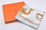 Auth HERMES Carre 90 Scarf  Traineaux et glifsades  Silk Light Blue Box 3357D Cheap