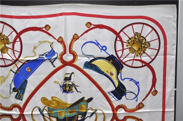 Authentic HERMES Carre 90 Scarf  SPRINGS  Silk White Red 2970D Hot on Sale