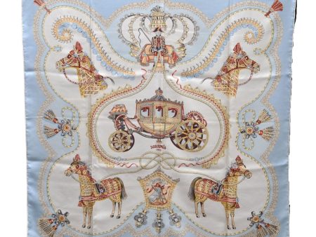 Authentic HERMES Carre 90 Scarf  PAPEROLES  Silk Ivory Light Blue 5415D Hot on Sale