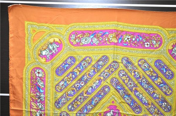 Authentic HERMES Carre 90 Scarf  QALAMDAN  Silk Orange 5401D Sale