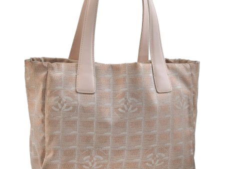 Auth CHANEL New Travel Line Shoulder Tote Bag Beige Gold Nylon Leather 5179B For Discount