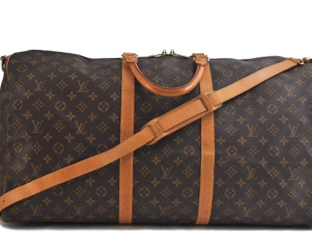 Auth Louis Vuitton Monogram Keepall Bandouliere 60 Boston Bag M41412 LV 2882D For Sale