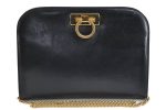 Auth Ferragamo Gancini Leather Chain Shoulder Cross Body Bag P210587 Navy 2925D Online Hot Sale