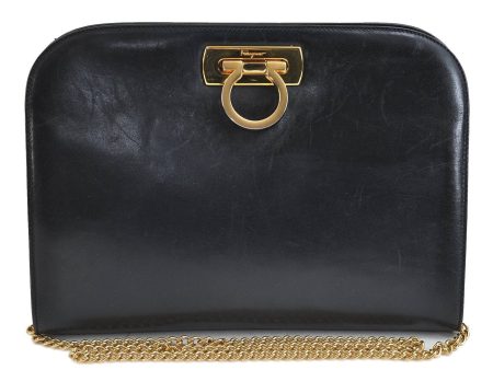 Auth Ferragamo Gancini Leather Chain Shoulder Cross Body Bag P210587 Navy 2925D Online Hot Sale