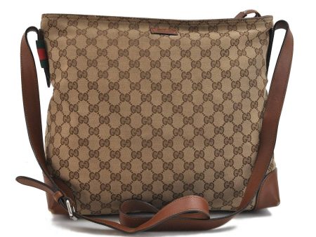 GUCCI Web Sherry Line Shoulder Cross Bag GG Canvas Leather 308930 Brown 3122D Online