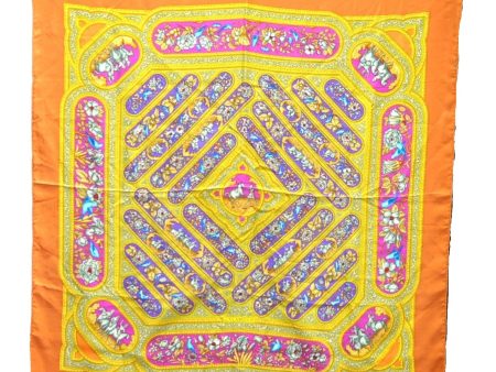 Authentic HERMES Carre 90 Scarf  QALAMDAN  Silk Orange 5401D Sale