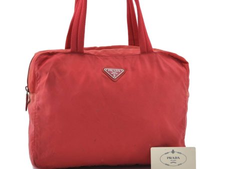 Authentic PRADA Vela Nylon Leather Shoulder Tote Bag B8993 Red 3864C Sale