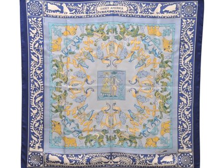 Authentic HERMES Carre 90 Scarf  EARLY AMERICA  Silk Blue 2635D For Cheap