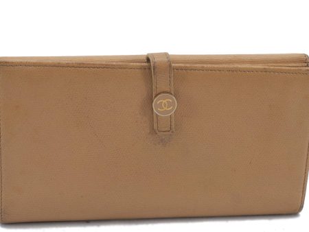 Authentic CHANEL Calf Skin CoCo Button Long Wallet Purse Beige 3211D Online Sale