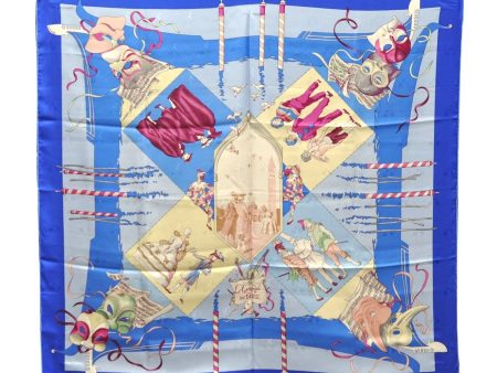 Authentic HERMES Carre 90 Scarf  LE CARNAVAL DE VENISE  Silk Blue 2988D For Discount