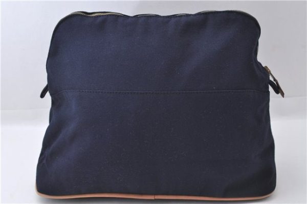 Authentic HERMES Bolide GM Cosmetic Pouch Purse Canvas Leather Blue 3189D on Sale